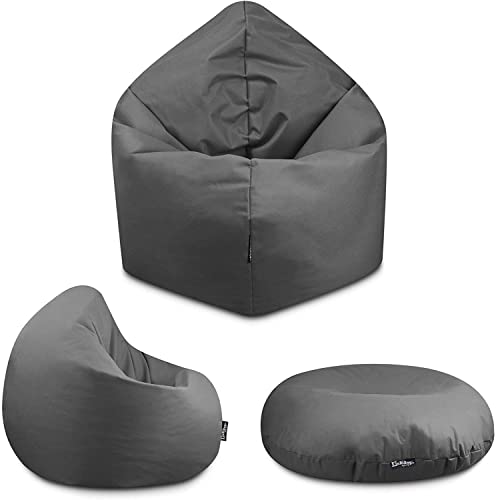 BuBiBag - 2in1 Sitzsack Bodenkissen - Outdoor Sitzsäcke Indoor Beanbag in 32 Farben und 4 Größen - Sitzkissen für Kinder und Erwachsene (155 cm, Anthrazit) von BuBiBag