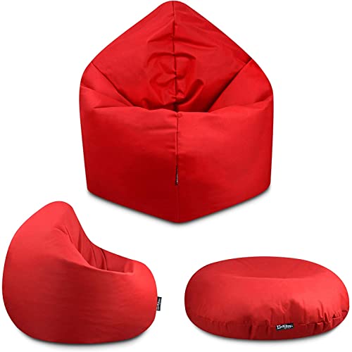 BuBiBag - 2in1 Sitzsack Bodenkissen - Outdoor Sitzsäcke Indoor Beanbag in 32 Farben und 4 Größen - Sitzkissen für Kinder und Erwachsene (155 cm, Rot) von BuBiBag