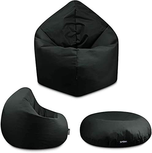 BuBiBag - 2in1 Sitzsack Bodenkissen - Outdoor Sitzsäcke Indoor Beanbag in 32 Farben und 4 Größen - Sitzkissen für Kinder und Erwachsene (155 cm, Schwarz) von BuBiBag