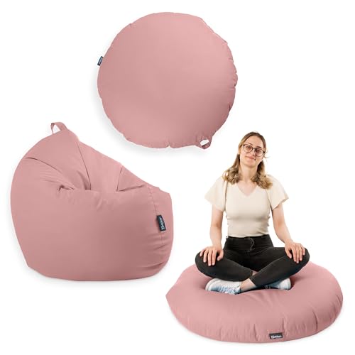 BuBiBag - 2in1 Sitzsack Bodenkissen - Outdoor Sitzsäcke Indoor Beanbag in 32 Farben und 4 Größen - Sitzkissen für Kinder und Erwachsene (Puderflieder-125 cm) von BuBiBag