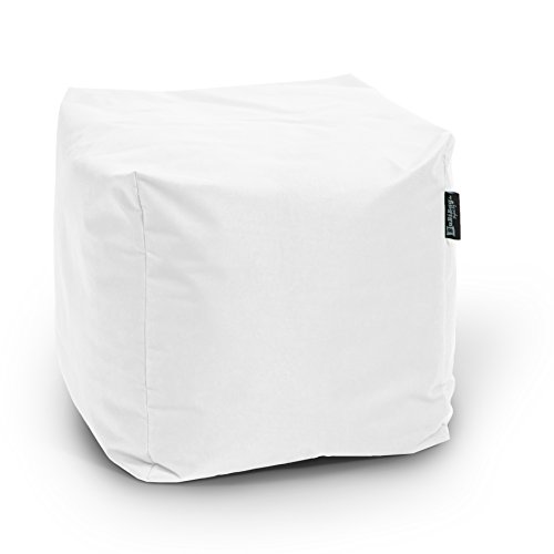 BuBiBag Sitzpouf für Outdoor Sitzsack, Fußhocker ideal für Gaming Sitzsäcke, Wetterfest, Outdoor Pouf (45x45x45cm, Weiß) von BuBiBag