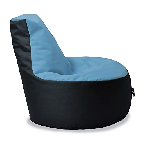 BuBiBag Gamer Sitzsack, Lounge Sessel, Gaming Sitzsäcke, Indoor & Outdoor Kissen für Kinder und Erwachsene (Hellblau-Schwarz;Ø:80cm) von BuBiBag