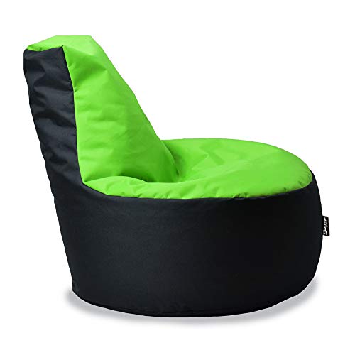 BuBiBag Sitzsack Gamer Junior Sessel Sofa Sitzkissen Sitzmöbel Beanbag Sitz-Kissen für Kinder (55 cm Durchmesser,Kiwigrün-Schwarz) von BuBiBag