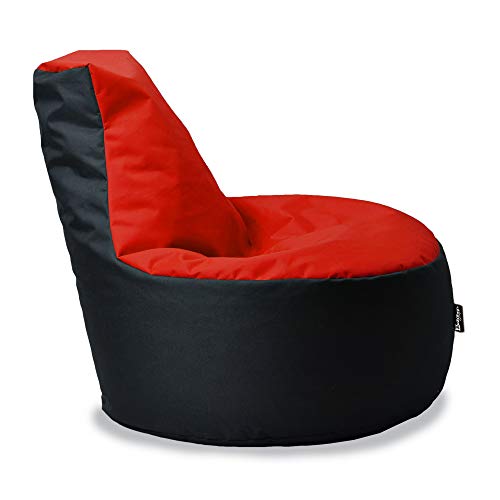 BuBiBag Sitzsack Gamer Junior Sessel Sofa Sitzkissen Sitzmöbel Beanbag Sitz-Kissen für Kinder (55 cm Durchmesser,Rot-Schwarz) von BuBiBag