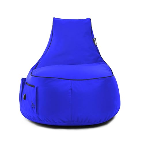 BuBiBag Gaming Sitzsack zum Zocken mit -Anschluss & Taschen, Halterung, Gamer Sessel für Kinder und Erwachsene, Beanbag Indoor und Outdoor - JokerBag (Blau) von BuBiBag