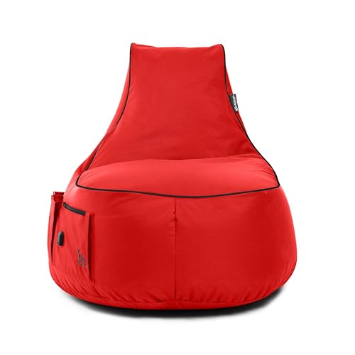 BuBiBag Gaming Sitzsack zum Zocken mit -Anschluss & Taschen, Halterung, Gamer Sessel für Kinder und Erwachsene, Beanbag Indoor und Outdoor - JokerBag (Rot) von BuBiBag