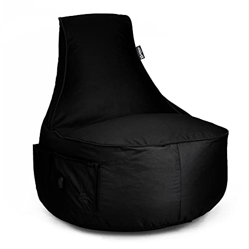 BuBiBag Gaming Sitzsack zum Zocken mit -Anschluss & Taschen, Halterung, Gamer Sessel für Kinder und Erwachsene, Beanbag Indoor und Outdoor - JokerBag (Schwarz) von BuBiBag