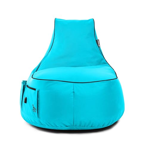 BuBiBag Gaming Sitzsack zum Zocken mit -Anschluss & Taschen, Halterung, Gamer Sessel für Kinder und Erwachsene, Beanbag Indoor und Outdoor - JokerBag (Türkis) von BuBiBag