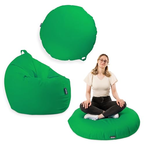 BuBiBag Premium 2-in-1 Sitzsack mit Füllung für Kinder & Erwachsene | Outdoor & Indoor | Sitzkissen Bodenkissen | Spielen & Entspannen | Wasser- und schmutzabweisend (Apfelgrün, 100 cm) von BuBiBag
