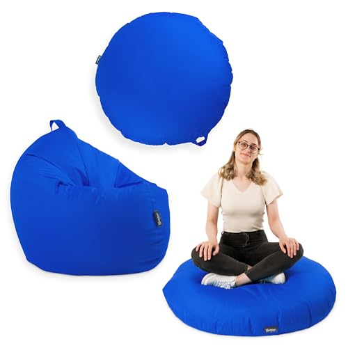 BuBiBag Premium 2-in-1 Sitzsack mit Füllung für Kinder & Erwachsene | Outdoor & Indoor | Sitzkissen Bodenkissen | Spielen & Entspannen | Wasser- und schmutzabweisend (Blau, 145 cm) von BuBiBag