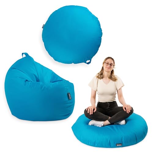 BuBiBag Premium 2-in-1 Sitzsack mit Füllung für Kinder & Erwachsene | Outdoor & Indoor | Sitzkissen Bodenkissen | Spielen & Entspannen | Wasser- und schmutzabweisend (Königsblau, 100 cm) von BuBiBag