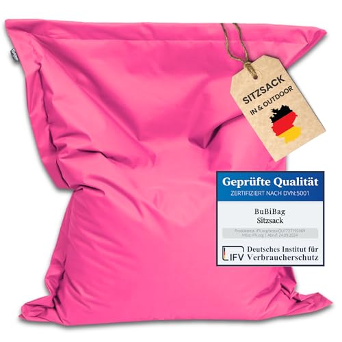 BuBiBag Riesen Sitzsack XXL mit Füllung, Outdoor Sitzsäcke für Kinder und Erwachsene, Beanbag mit waschbarem Bezug & über 3 Mio. EPS-Perlen (Pink 190x145cm) von BuBiBag