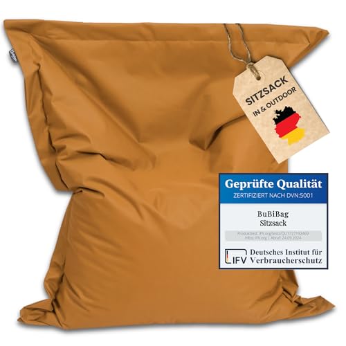 BuBiBag Riesen Sitzsack XXL mit Füllung, Outdoor Sitzsäcke für Kinder und Erwachsene, Beanbag mit waschbarem Bezug & über 3 Mio. EPS-Perlen (Sand 190x145cm) von BuBiBag