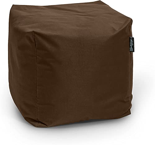 BuBiBag Sitzpouf für Outdoor Sitzsack, Fußhocker ideal für Gaming Sitzsäcke, Wetterfest, Outdoor Pouf (35x35x35cm, Braun) von BuBiBag