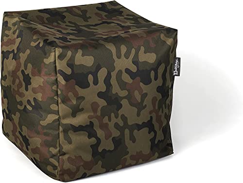 BuBiBag Sitzpouf für Outdoor Sitzsack, Fußhocker ideal für Gaming Sitzsäcke, Wetterfest, Outdoor Pouf (35x35x35cm, Camouflage) von BuBiBag