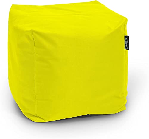 BuBiBag Sitzpouf für Outdoor Sitzsack, Fußhocker ideal für Gaming Sitzsäcke, Wetterfest, Outdoor Pouf (35x35x35cm, Gelb) von BuBiBag