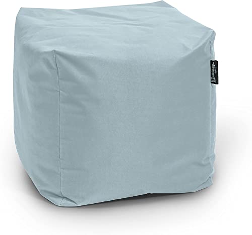 BuBiBag Sitzpouf für Outdoor Sitzsack, Fußhocker ideal für Gaming Sitzsäcke, Wetterfest, Outdoor Pouf (35x35x35cm, Grau) von BuBiBag