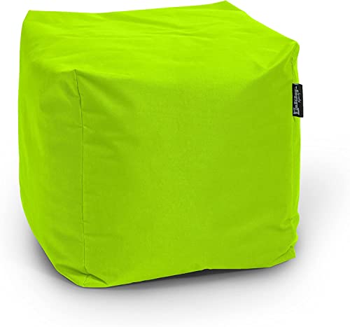 BuBiBag Sitzpouf für Outdoor Sitzsack, Fußhocker ideal für Gaming Sitzsäcke, Wetterfest, Outdoor Pouf (35x35x35cm, Kiwigrün) von BuBiBag