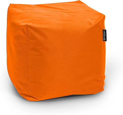 BuBiBag Sitzpouf für Outdoor Sitzsack, Fußhocker ideal für Gaming Sitzsäcke, Wetterfest, Outdoor Pouf (35x35x35cm, Orange) von BuBiBag