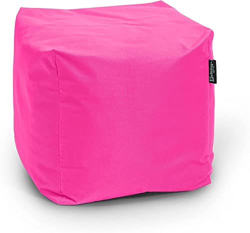 BuBiBag Sitzpouf für Outdoor Sitzsack, Fußhocker ideal für Gaming Sitzsäcke, Wetterfest, Outdoor Pouf (35x35x35cm, Pink) von BuBiBag