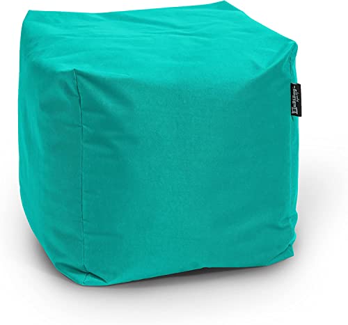 BuBiBag Sitzpouf für Outdoor Sitzsack, Fußhocker ideal für Gaming Sitzsäcke, Wetterfest, Outdoor Pouf (35x35x35cm, Türkis) von BuBiBag