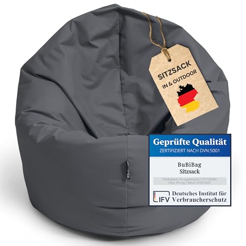 BuBiBag Sitzsack für Kinder und Jugendliche - Indoor und Outdoor Sitzkissen oder als Gaming Sitzsack, geliefert mit Füllung (100 cm Durchmesser, anthrazit) von BuBiBag