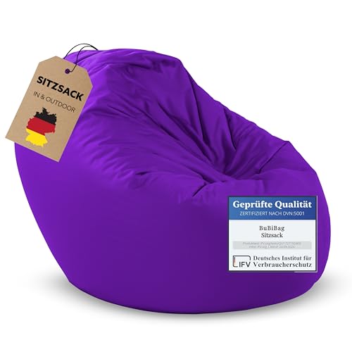 BuBiBag XXL Sitzsack, Riesensitzsack für Erwachsene - XXL Sitzsäcke, Sitzkissen oder Gaming Sitzsack, geliefert mit Füllung (145 cm Durchmesser, Lila) von BuBiBag