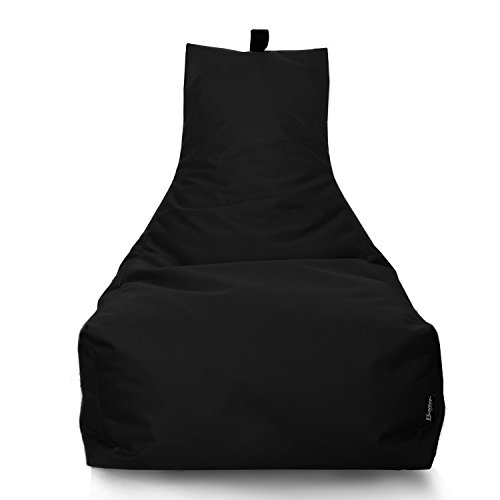 Lounge Sitzsack Liege Beanbag 32 Farben wählbar 90cm(Ø) Rückenlehne Bodenkissen Indoor Outdoor Sitzsäcke Gaming Kinder Bean Bag Erwachsene Riesensitzsack gefüllter Sessel (Schwarz) von BuBiBag