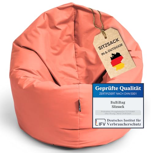 BuBiBag Sitzsack für Erwachsene mit Füllung, großer Gaming Bean Bag, Outdoor Sitzkissen für den Garten,Wasser- und wetterfest (145 cm Durchmesser - Lachs) von BuBiBag