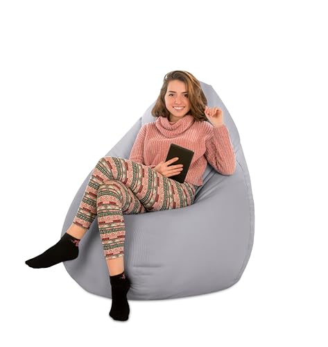BuBiBag Sitzsack für Kinder in Tropfenform mit ÖKOTEX 100 - Outdoor Sitzsack oder als Indoor Gaming Sitzsack, Kindersitzsack für das Kinderzimmer, gefüllt mit EPS-Perlen (grau) von BuBiBag