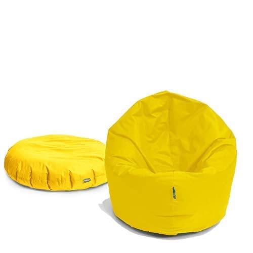 BuBiBag Sitzsack, Sitzsack XXL für Erwachsene Kinder, Sitzkissen oder als Gaming Sitzsack, geliefert mit Füllung (145 cm Durchmesser, Gelb) von BuBiBag