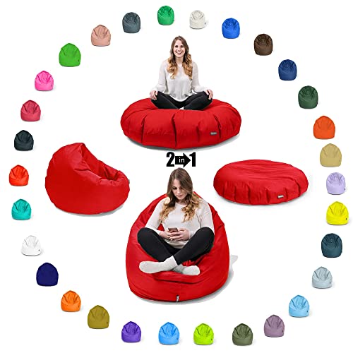 BuBiBag Sitzsack für Kinder & Erwachsene Kinder, Sitzkissen oder als Gaming Sitzsack, geliefert mit Füllung (125 cm Durchmesser, Rot) von BuBiBag