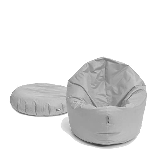 BuBiBag Sitzsack für Kinder und Jugendliche Kinder, Sitzkissen oder als Gaming Sitzsack, geliefert mit Füllung (70 cm Durchmesser, Grau) von BuBiBag