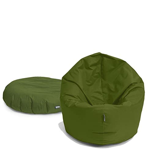 BuBiBag Sitzsack für Kinder und Jugendliche Kinder, Sitzkissen oder als Gaming Sitzsack, geliefert mit Füllung (70 cm Durchmesser, Khaki) von BuBiBag