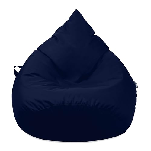 DROPLET-LOUNGE Tropfenform Sitzsack mit Füllung | für Kinder Erwachsene | Indoor & Outdoor geeignet | Wasser-& Schmutzabweisend | Sitzkissen Bodenkissen (XL Durchmesser 70 cm, Marine/Dunkelblau) von BuBiBag