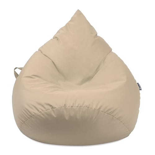 Droplet-Lounge Tropfenform Sitzsack mit Füllung | für Kinder Erwachsene | Indoor & Outdoor geeignet | Wasser-& Schmutzabweisend | Sitzkissen Bodenkissen Beanbag (3XL Durchmesser 90 cm, Beige) von BuBiBag