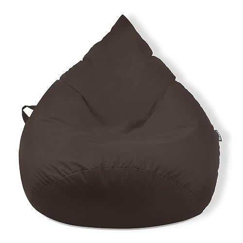 Droplet-Lounge Tropfenform Sitzsack mit Füllung | für Kinder Erwachsene | Indoor & Outdoor geeignet | Wasser-& Schmutzabweisend | Sitzkissen Bodenkissen Beanbag (3XL Durchmesser 90 cm, Braun) von BuBiBag