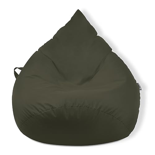 Droplet-Lounge Tropfenform Sitzsack mit Füllung | für Kinder Erwachsene | Indoor & Outdoor geeignet | Wasser-& Schmutzabweisend | Sitzkissen Bodenkissen Beanbag (3XL Durchmesser 90 cm, Khaki) von BuBiBag