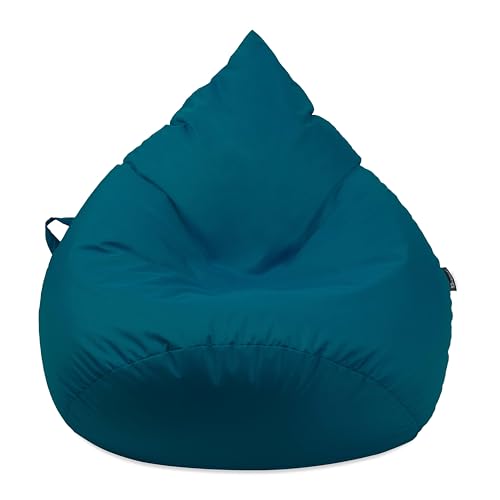 Droplet-Lounge Tropfenform Sitzsack mit Füllung | für Kinder Erwachsene | Indoor & Outdoor geeignet | Wasser-& Schmutzabweisend | Sitzkissen Bodenkissen Beanbag (3XL Durchmesser 90 cm, Petrol) von BuBiBag