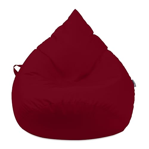 Droplet-Lounge Tropfenform Sitzsack mit Füllung | für Kinder Erwachsene | Indoor & Outdoor geeignet | Wasser-& Schmutzabweisend | Sitzkissen Bodenkissen Beanbag (3XL Durchmesser 90 cm, Weinrot) von BuBiBag