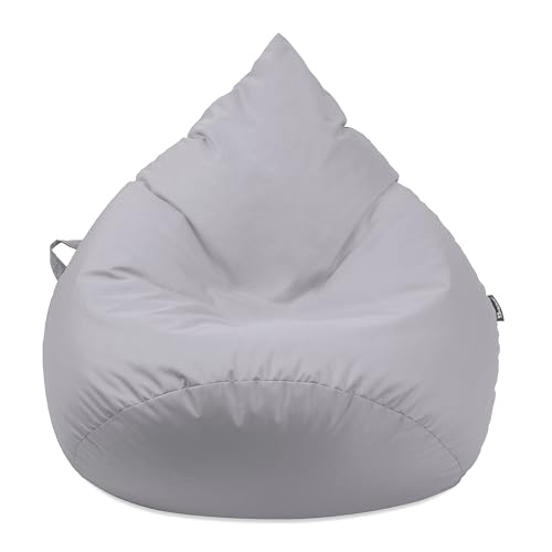 Droplet-Lounge Tropfenform Sitzsack mit Füllung | für Kinder Erwachsene | Indoor & Outdoor geeignet | Wasser-& Schmutzabweisend | Sitzkissen Bodenkissen Beanbag (3XL Durchmesser 90 cm, grau) von BuBiBag