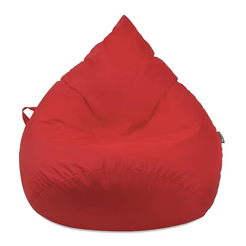 Droplet-Lounge Tropfenform Sitzsack mit Füllung | für Kinder Erwachsene | Indoor & Outdoor geeignet | Wasser-& Schmutzabweisend | Sitzkissen Bodenkissen Beanbag (3XL Durchmesser 90 cm, rot) von BuBiBag