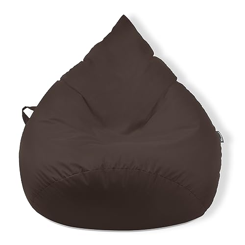 Droplet-Lounge Tropfenform Sitzsack mit Füllung | für Kinder Erwachsene | Indoor & Outdoor geeignet | Wasser-& Schmutzabweisend | Sitzkissen Bodenkissen Beanbag (XL Durchmesser 70 cm, Braun) von BuBiBag