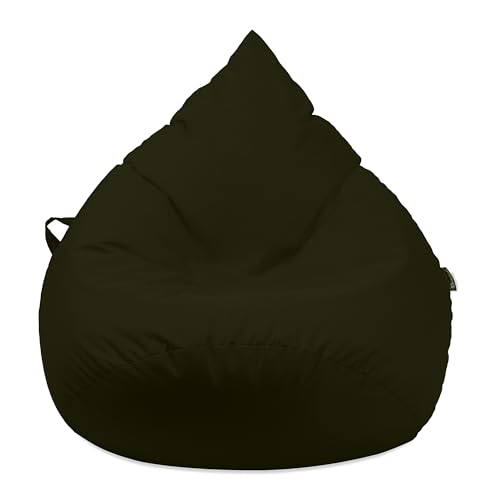 Droplet-Lounge Tropfenform Sitzsack mit Füllung | für Kinder Erwachsene | Indoor & Outdoor geeignet | Wasser-& Schmutzabweisend | Sitzkissen Bodenkissen Beanbag (XL Durchmesser 70 cm, Khaki) von BuBiBag