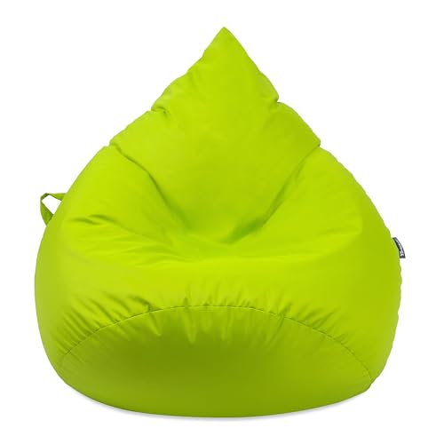 Droplet-Lounge Tropfenform Sitzsack mit Füllung | für Kinder Erwachsene | Indoor & Outdoor geeignet | Wasser-& Schmutzabweisend | Sitzkissen Bodenkissen Beanbag (XL Durchmesser 70 cm, Kiwi) von BuBiBag