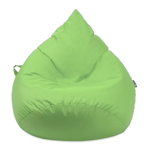 Droplet-Lounge Tropfenform Sitzsack mit Füllung | für Kinder Erwachsene | Indoor & Outdoor geeignet | Wasser-& Schmutzabweisend | Sitzkissen Bodenkissen Beanbag (XL Durchmesser 70 cm, Neongrün) von BuBiBag