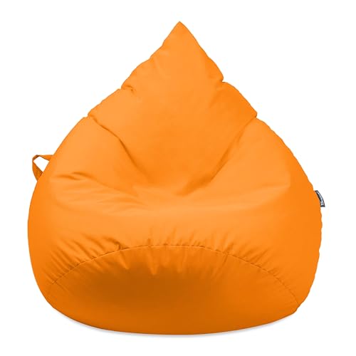 Droplet-Lounge Tropfenform Sitzsack mit Füllung | für Kinder Erwachsene | Indoor & Outdoor geeignet | Wasser-& Schmutzabweisend | Sitzkissen Bodenkissen Beanbag (XL Durchmesser 70 cm, Neonorange) von BuBiBag