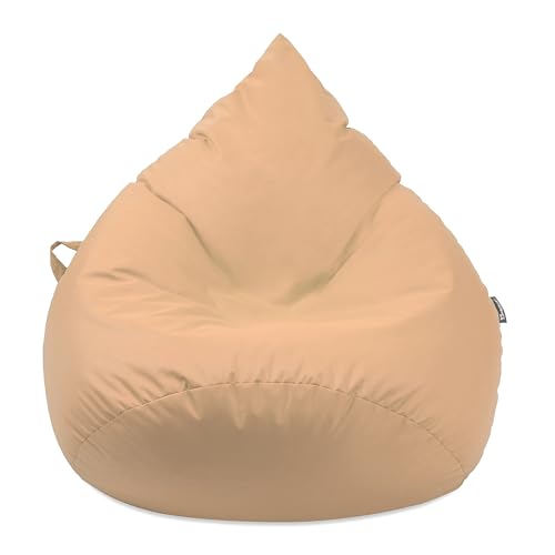 Droplet-Lounge Tropfenform Sitzsack mit Füllung | für Kinder Erwachsene | Indoor & Outdoor geeignet | Wasser-& Schmutzabweisend | Sitzkissen Bodenkissen Beanbag (XL Durchmesser 70 cm, Sand) von BuBiBag