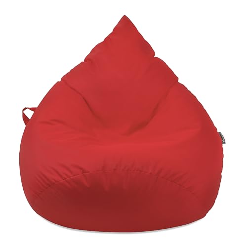 Droplet-Lounge Tropfenform Sitzsack mit Füllung | für Kinder Erwachsene | Indoor & Outdoor geeignet | Wasser-& Schmutzabweisend | Sitzkissen Bodenkissen Beanbag (XL Durchmesser 70 cm, rot) von BuBiBag