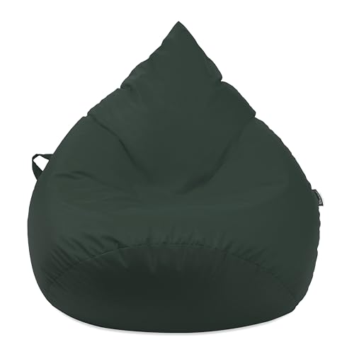 Droplet-Lounge Tropfenform Sitzsack mit Füllung | für Kinder Erwachsene | Indoor & Outdoor geeignet | Wasser-& Schmutzabweisend | Sitzkissen Bodenkissen Beanbag (XXL Durchmesser 80 cm, Dunkelgrün) von BuBiBag